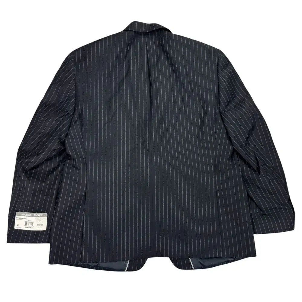 Michael Kors Mens Pinstripe Classic Fit Stretch Wool Suit Jacket Navy Blue 44S